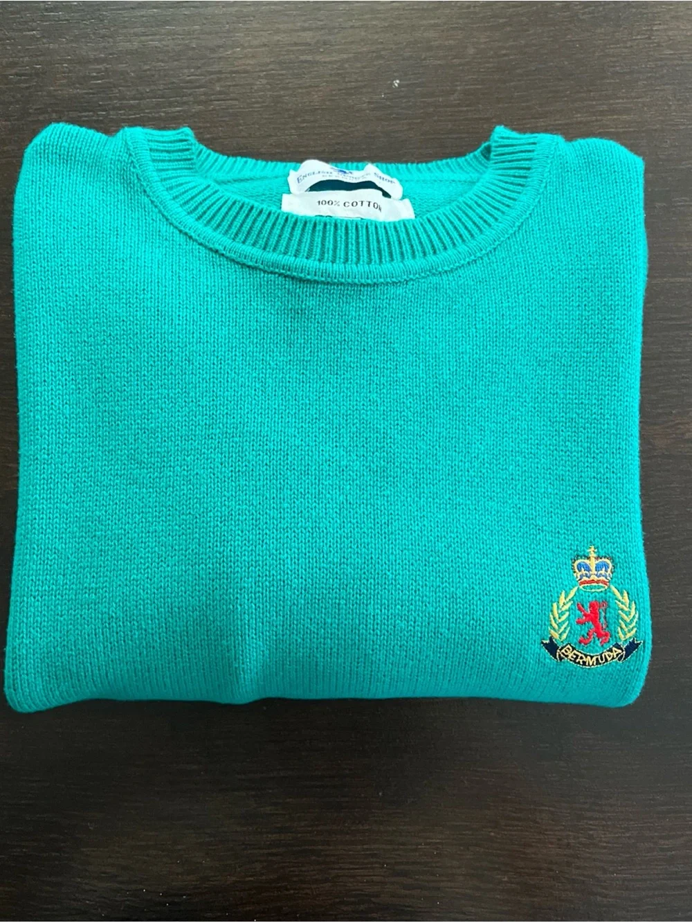 VTG ENGLISH SPORTS SHOP Bermuda 100% Cotton Teal Green Crewneck Sweater XXL